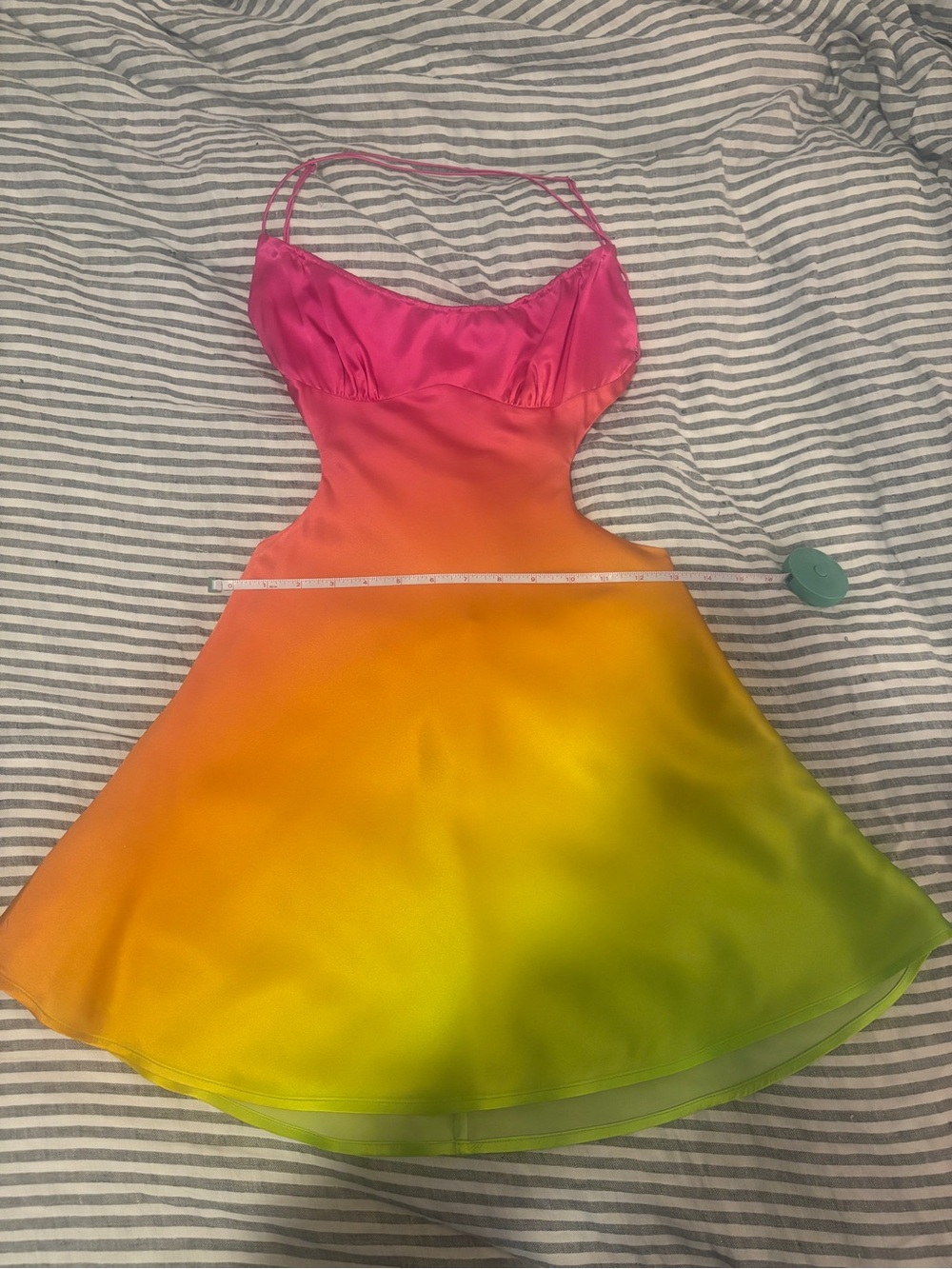 JOSEFINE SILK DRESS Pink Lime Ombre Retrofete silk mini slip dress backless - Picture 6 of 16